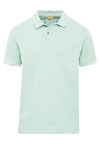 Polo shirt verde chiaro in cotone, con colletto classico, patta con due bottoni e un piccolo logo sul petto. Maniche corte.