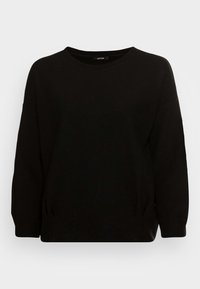 Schwarzer Sweatshirt aus weichem Stoff, mit geripptem Textur, weitem Rundhalsausschnitt und lockerem Schnitt mit seitlichen Schlitzen am Saum.