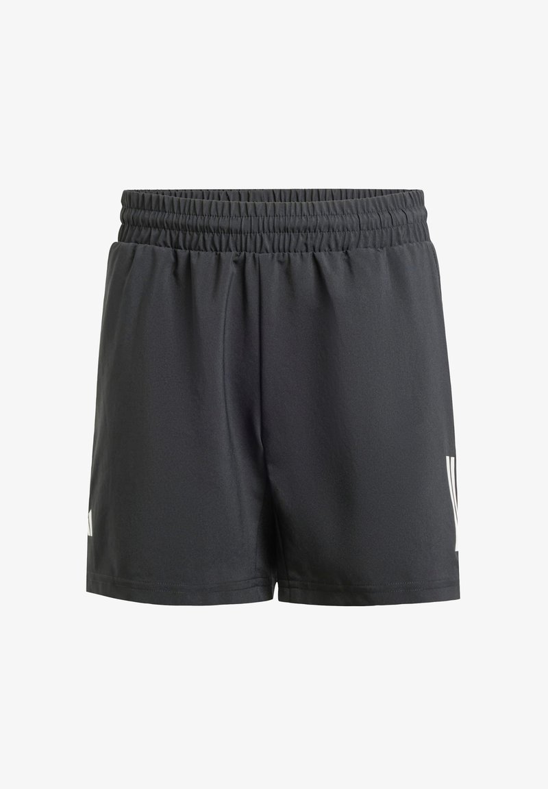Schwarze Sportshorts aus leichtem Material mit einem elastischen Bund. Sie verfügen über weiße Akzente an den unteren Seiten.