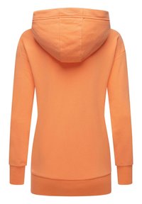 Orange hoodie med dragsko i huvan, långa ärmar och ribbade mudd och nederkant, tillverkad av ett mjukt, slätt tyg.