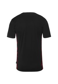 Sort kortærmet t-shirt med røde abstrakte sidemønstre og rund hals. Fremstillet af glat, letvægtsstof med en regular fit.