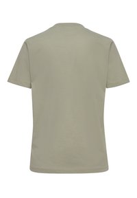 Kortärmad t-shirt i ljus olivgrön, tillverkad av ett mjukt och glansigt tyg. Har rund hals och en ren, enkel konstruktion.