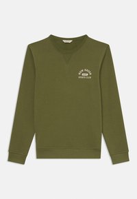 Felpa verde oliva con collo rotondo, polsini e orlo a coste. Presenta un logo stampato bianco con la scritta "NEW HAVEN GANT SPORTS CLUB."