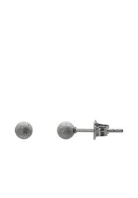 Silver stud earrings featuring a textured, round design with a matte finish. Includes a post and backing for secure wear.