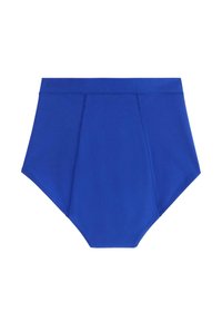 Högmidjade badbriefs i enfärgad blå, tillverkade av slät, elastisk tyg. Har subtila sömmar och en enkel, strömlinjeformad design.