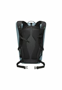 Sac à dos avec un intérieur en mesh noir rembourré et un extérieur bleu clair. Dispose de sangles ajustables et de quincaillerie pour un ajustement et un soutien sécurisés.