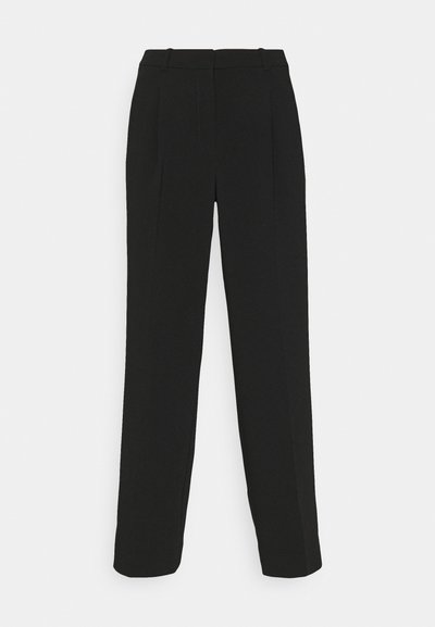 Zwarte op maat gemaakte broek met een recht model, kenmerkend door een hoge taille, plooien en een gladde stoftextuur.