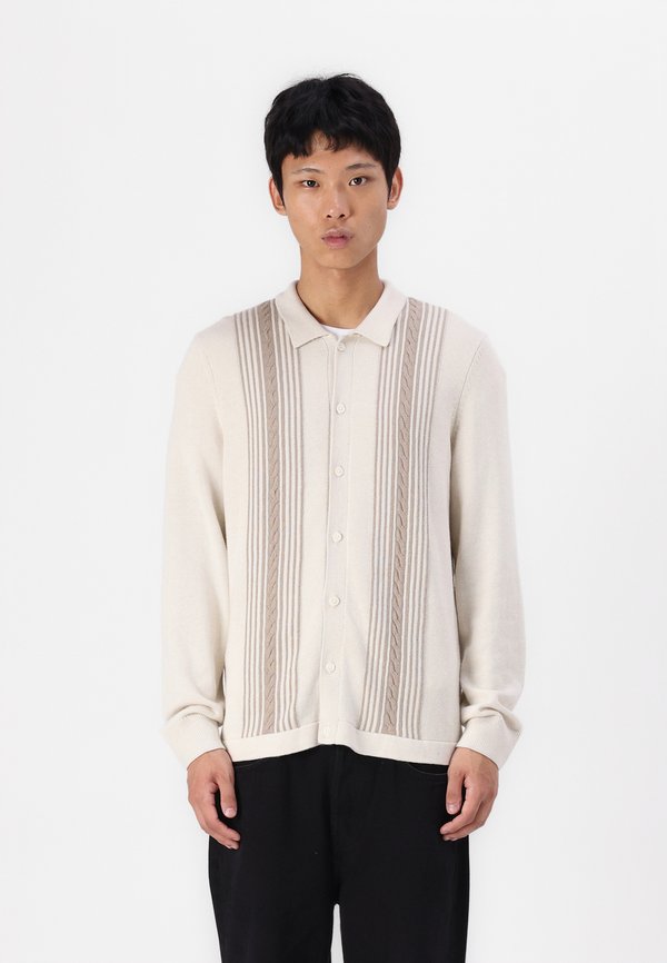 Long-Sleeve Striped Button-Through Sweater Polo - Cardigan - jet stream