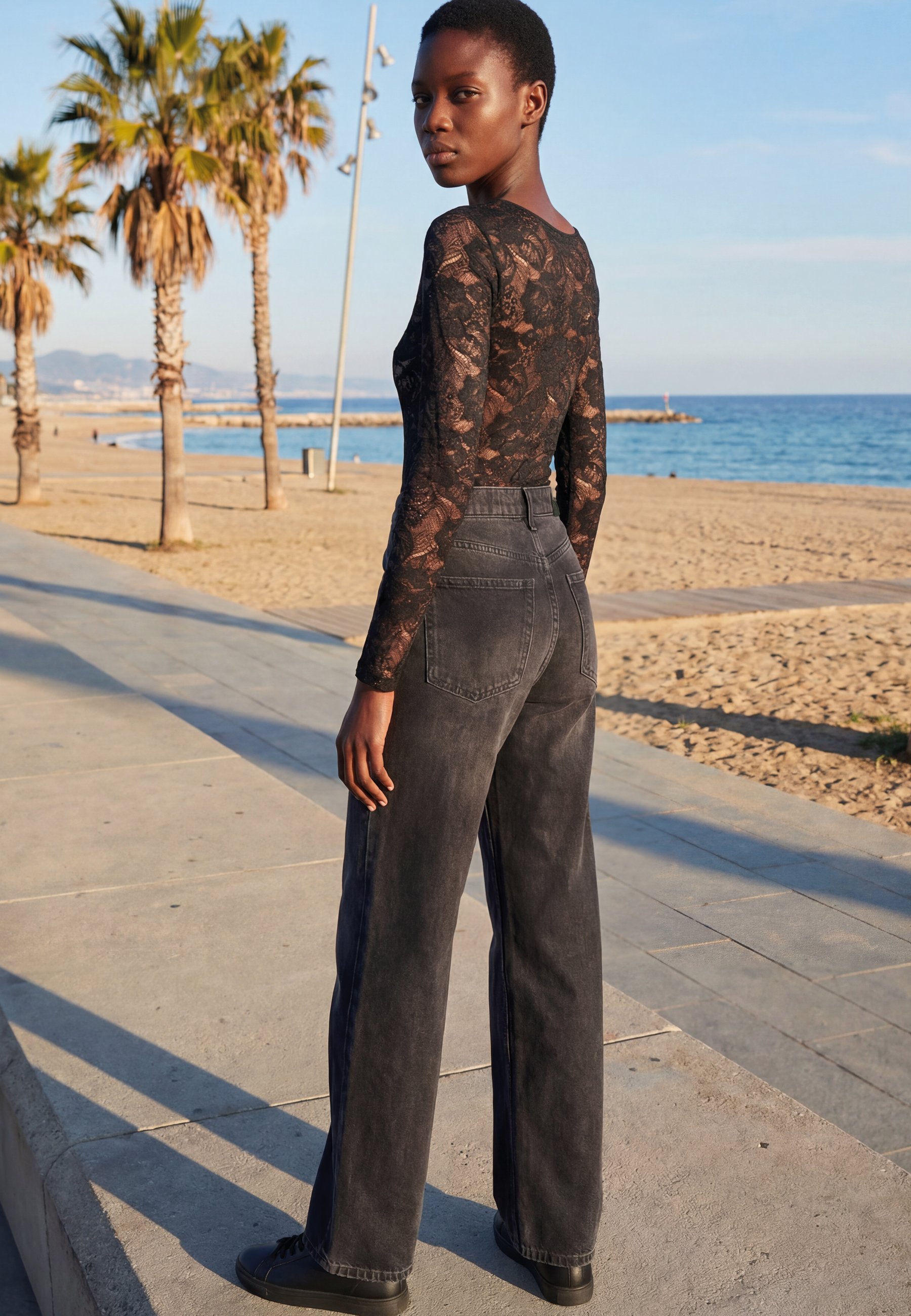 Urban Classics LADIES LACE LONGSLEEVE BODY - Blouse - black - Zalando