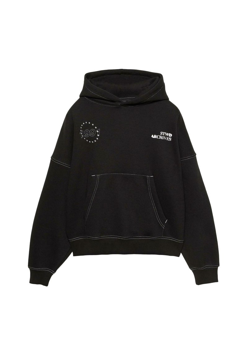 Saloogoe Felpa Con Cappuccio Donna Zip Intera – Colorblock Nero, Tunica Lunga Con Coulisse, Taglie Forti Fino A 3XL, Per Autunno E Inverno