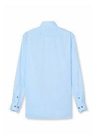 Hellblaues Langarmhemd mit strukturiertem Kragen, geknöpften Manschetten und einer strukturierten Stoffqualität. Es verfügt über einen geraden Saum und detaillierte Nähte.