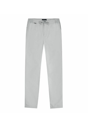 Lichtgrijze casual broek met elastische tailleband en trekkoord, rechte pasvorm en zijzakken.
