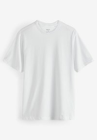 T-shirt bianco in cotone con scollatura rotonda, maniche corte e vestibilità morbida. Senza motivi o accenti visibili. Tessuto liscio.