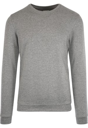 Sweat-shirt gris clair en mélange de coton, avec des manches longues, un col rond et des poignets et un ourlet côtelés. Texture lisse, design minimaliste.