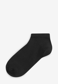 Czarna bawełniana stopka z ściągaczem, gładką fakturą i zaokrąglonym noskiem. Brak dodatkowych wzorów czy elementów ozdobnych.