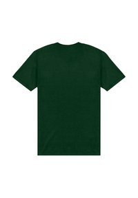 Tmavě zelené tričko s krátkým rukávem vyrobené z bavlny. Klasický kulatý výstřih, běžný střih, jednoduchý design, bez viditelných log a grafik.