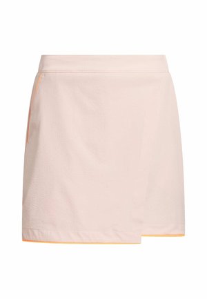 Lichtroze sportrok met een gestructureerd oppervlak en een oranje zoom. Voorzien van een gladde tailleband en een rechte snit. Ideaal voor sportkleding.