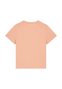 Korte mouwen t-shirt in licht perzikkleur, gemaakt van gladde katoenen stof, met een klassieke ronde halslijn en een ontspannen pasvorm.