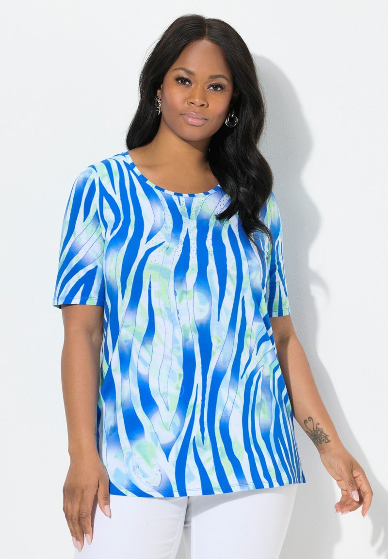 Ulla Popken COLORFUL ZEBRA SHORT SLEEVE - Camiseta estampada - aqua