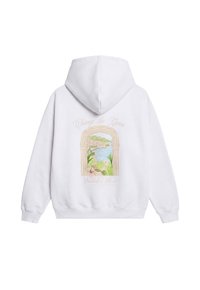 Sweat à capuche blanc avec un paysage en bord de mer encadré par une arche et les inscriptions « Change the Game » et « Luxury Life Dreaming of Monaco » au dos.