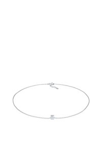 Collana in argento con ciondolo rettangolare, collegamenti delicati e un gancio regolabile con ulteriori collegamenti per flessibilità nelle dimensioni.