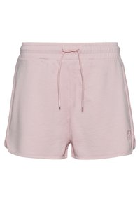 Růžové bavlněné šortky s elastickým pasem, stahovací šňůrkou a postranními kapsami. Na dolní levé straně mají decentní logo.