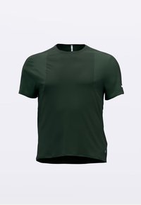 Sportska majica kratkih rukava u tamno zelenoj boji, izrađena od laganog, prozračnog materijala s okruglim vratom i suptilnim bočnim detaljima.