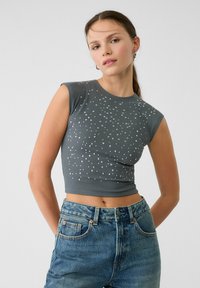Stradivarius STUDDED WITH SLEEVES - Top - dark grey