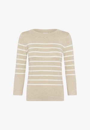 Beežite kudum ja valgete horisontaalsete triipudega, ümar kaelus ja kolmeveerandik pikkuseid varrukaid. Pehme tekstuur ja sirge lõikega disain.