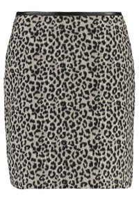 Leopardenmuster-Minikleid aus weichem Stoff, mit einer schwarz-goldenen Farbgebung, passformbetontem Schnitt und glatter Textur.