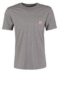 T-shirt grigio a maniche corte realizzato in cotone, con una tasca sul lato sinistro del petto e un piccolo logo. Tessuto leggero e leggermente strutturato.