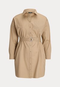 BELTED STRETCH COTTON BLEND SHIRTDRESS - Srajčna obleka - birch tan