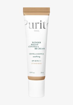 Tube der Purito Wonder Releaf Centella BB Cream mit SPF 30 PA+++, Farbton 27 Sandbeige, 30 ml, beruhigende Centella Asiatica Formel.