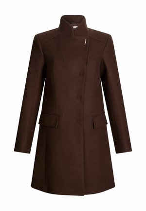 Rudas vilnonis paltas su aukštu apykakle, trimis mygtukais ir dviem priekiniais kišenėmis. Pasižymi elegantišku, tiesiu siluetu ir minimaliais apdailos elementais.