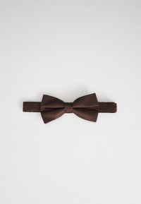 Nœud papillon en satin marron avec un design épuré, présentant une forme de papillon classique et une sangle ajustable. Texture lisse sans motifs ni accents.