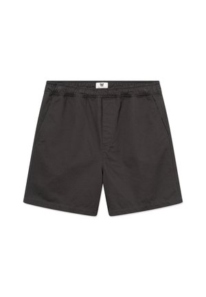 Shorts décontractés noirs avec ceinture élastique et poches latérales, présentés à plat sur un fond blanc.