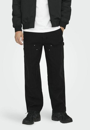 WEITEM BEINSCH LOCKER GESCHNIT - Stoffhose - black