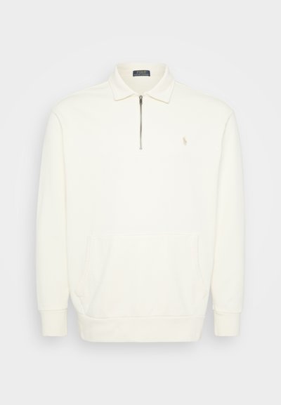 Ανοιχτόχρωμο μακρυμάνικο pullover με φερμουάρ μέχρι το ένα τέταρτο, γιακά, τσέπη καγκουρό και μικρό κεντημένο λογότυπο στο αριστερό στήθος.