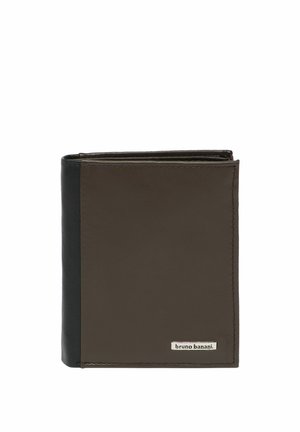 Brun og sort bi-fold læderpung med „bruno banani“ metal logo på frontens nederste højre hjørne.