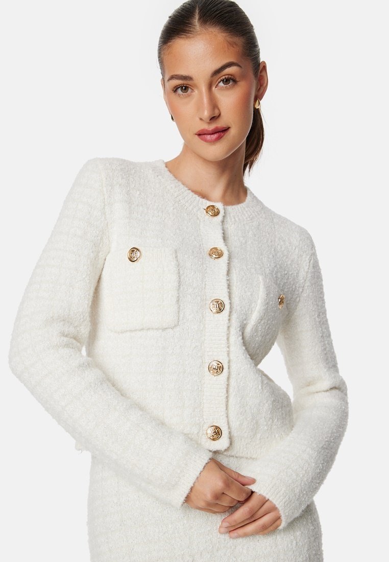 Bubbleroom BUTTON KNITTED JACKET - Cardigan - white