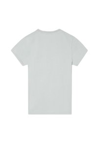 Camiseta de manga corta gris claro con escote redondo y ajuste estándar. Textura suave, sin gráficos ni patrones visibles en la parte posterior.