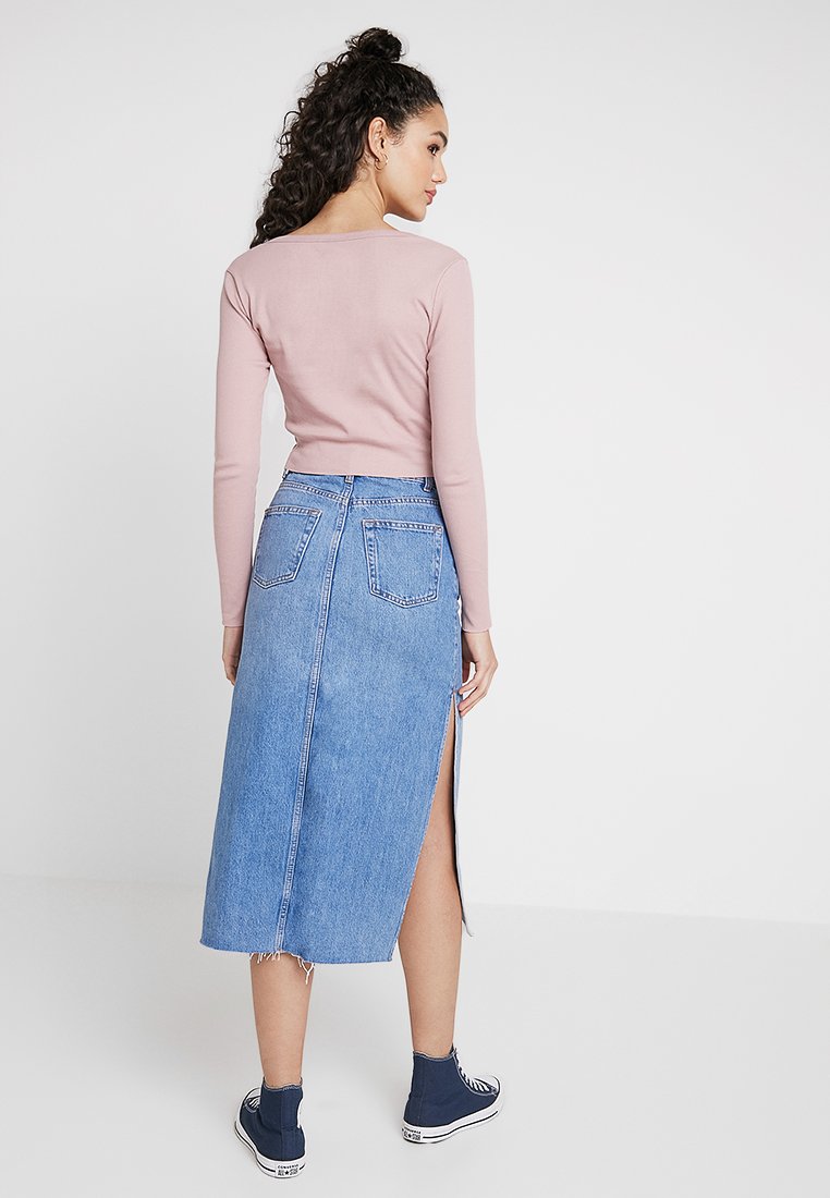 topshop side split denim midi skirt