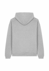 Felpa grigia con tasca a marsupio, polsini e orlo a costine. Tessuto liscio con cappuccio foderato. Vista posteriore mostrata.