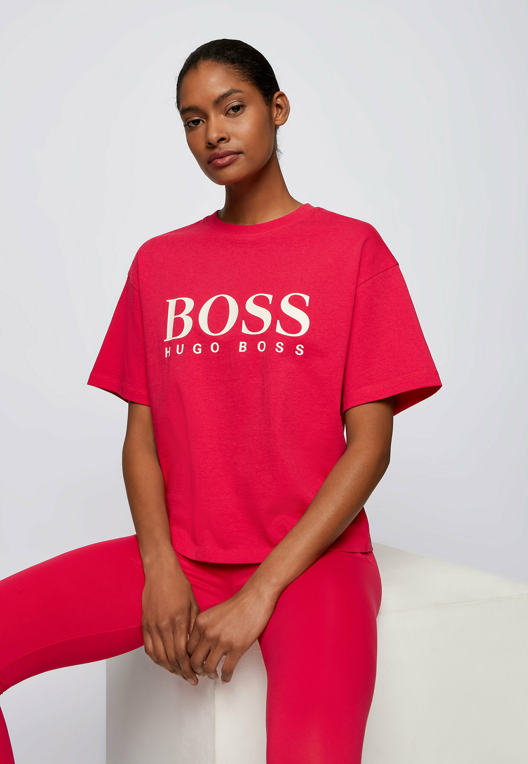 BOSS EVINA ACTIVE - Print T-shirt - pink - Zalando.co.uk