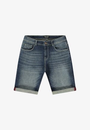 Donkere blauwe denim shorts met een rechte pasvorm, vijf zakken en een opgerolde zoom. Voorzien van een subtiel logoplaatje en een geweven labeldetail.