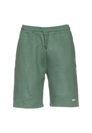 Grønne bomullsshorts med elastisk midjebånd, snor og sidelommer. Har ribbet tekstur og en hvit logo detalj ved kanten.