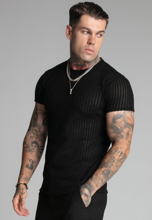 SIKSILK TEXTURED MUSCLE FIT - Basic T-shirt - black