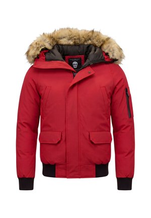Local Fanatic, KORTE WINTERJAS - FAUX BONTKRAAG - GFXNW - GROEN - PI-7005 & 8821-FAUX - Winterjas - rood