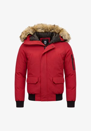 Local Fanatic, KORTE WINTERJAS - FAUX BONTKRAAG - GFXNW - GROEN - PI-7005 & 8821-FAUX - Winterjas - rood