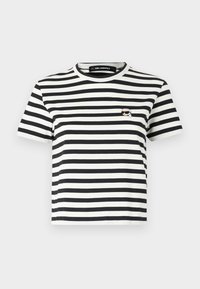 IKON STRIPE BOXY - Potiskana majica - black/cannoli cream
